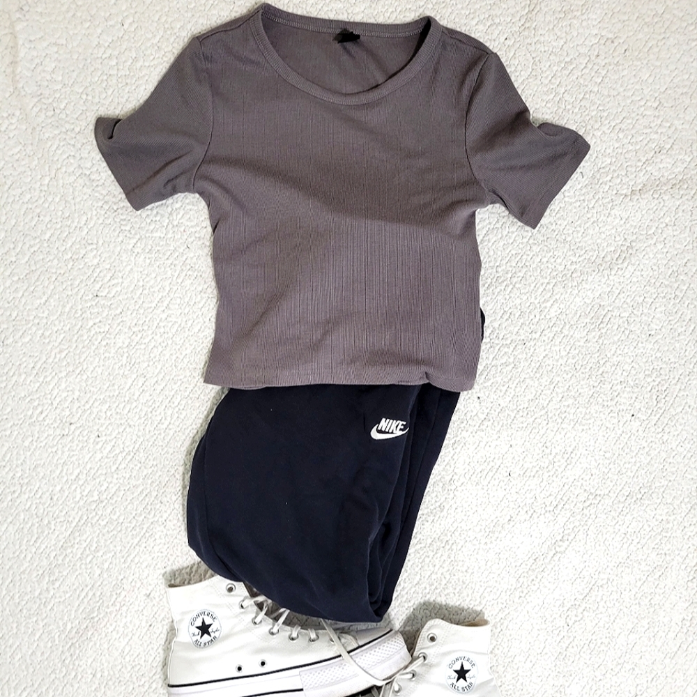 gray cut out back top